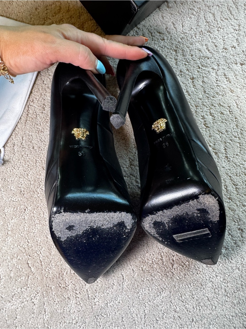 Versace Black Leather Pointed Pumps with Gold Medusa Size 6 - Picture 8 of 10